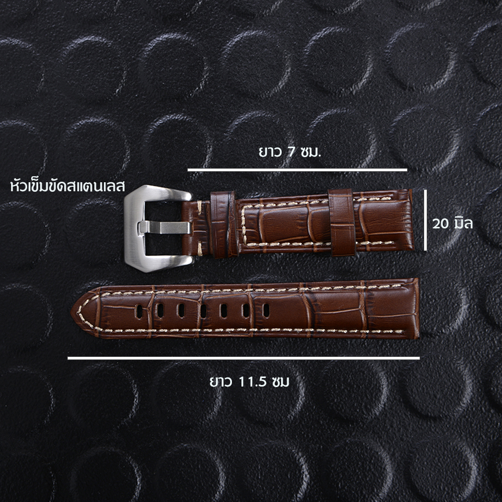 WS-09-10-22-57-60 สายนาฬิกาหนังแท้ GENUINE LEATHER WATCH BAND ขนาด 20 มิล อุปกรณ์เสริมนาฬิกาชายและหญิง ชิ้น 225 กรัม Black-Brown 20 mm