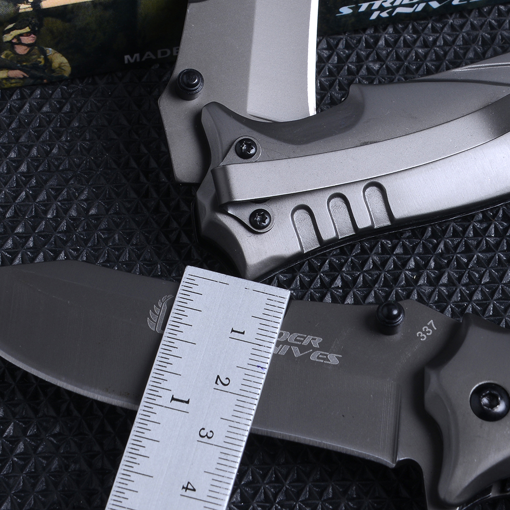 SD-127 มีดเดินป่า มีดพับ STRIDER-337 Folding Knife ด้ามโลหะ เหล็กใบมีดสแตนเลส มีดยาว 21 ซม. ชิ้น 320 กรัม Grey 21 cm