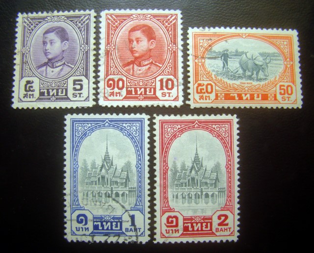 s2211-แสตมป์รัชกาลที่ 8 บางปะอิน พ.ศ.2484 จำนวน 5 ดวง ใช้แล้ว ราคาเบา น่าสะสมครับ