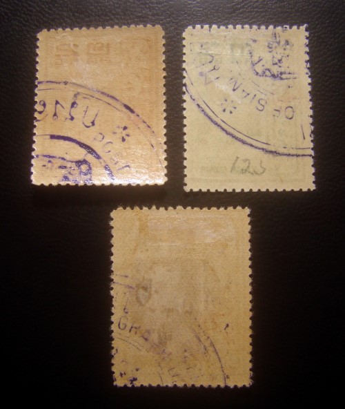 ((--ยังไม่ใช้--)) s3112-แสตมป์รัชกาลที่ 6 กาชาด ลอนดอน ปี 2460 Red Cross Issue 1918 จำนวน 3 ดวง ยังไม่ใช้ ด้านหลังติดตราคุม Control Mark หายาก ราคาเบา น่าสะสมครับ