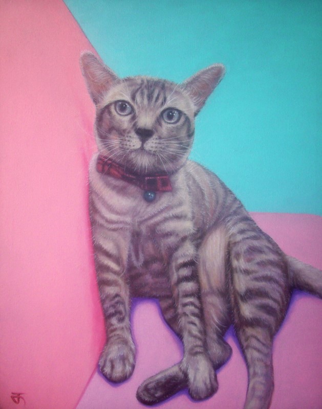 Custom oil painting Pet Portrait ภาพวาดสีน้ำมันบนเฟรมผ้าใบ ขนาด 40 x 50 cm. Art commission