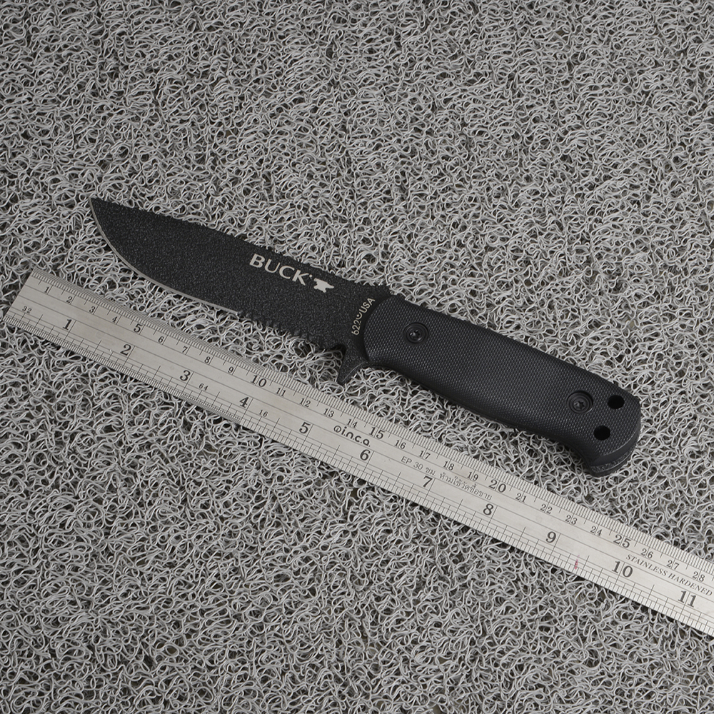 BUCK 622 USA FIXED BLACK BLADE มีดใบตาย มีดเดินป่า มีดโบวี่ มีดแคมปิ้ง มีดพก ด้ามมีดยางกันลื่น ความยาวรวม 9.5 นิ้ว 1 350 กรัม Black 9.5 in.