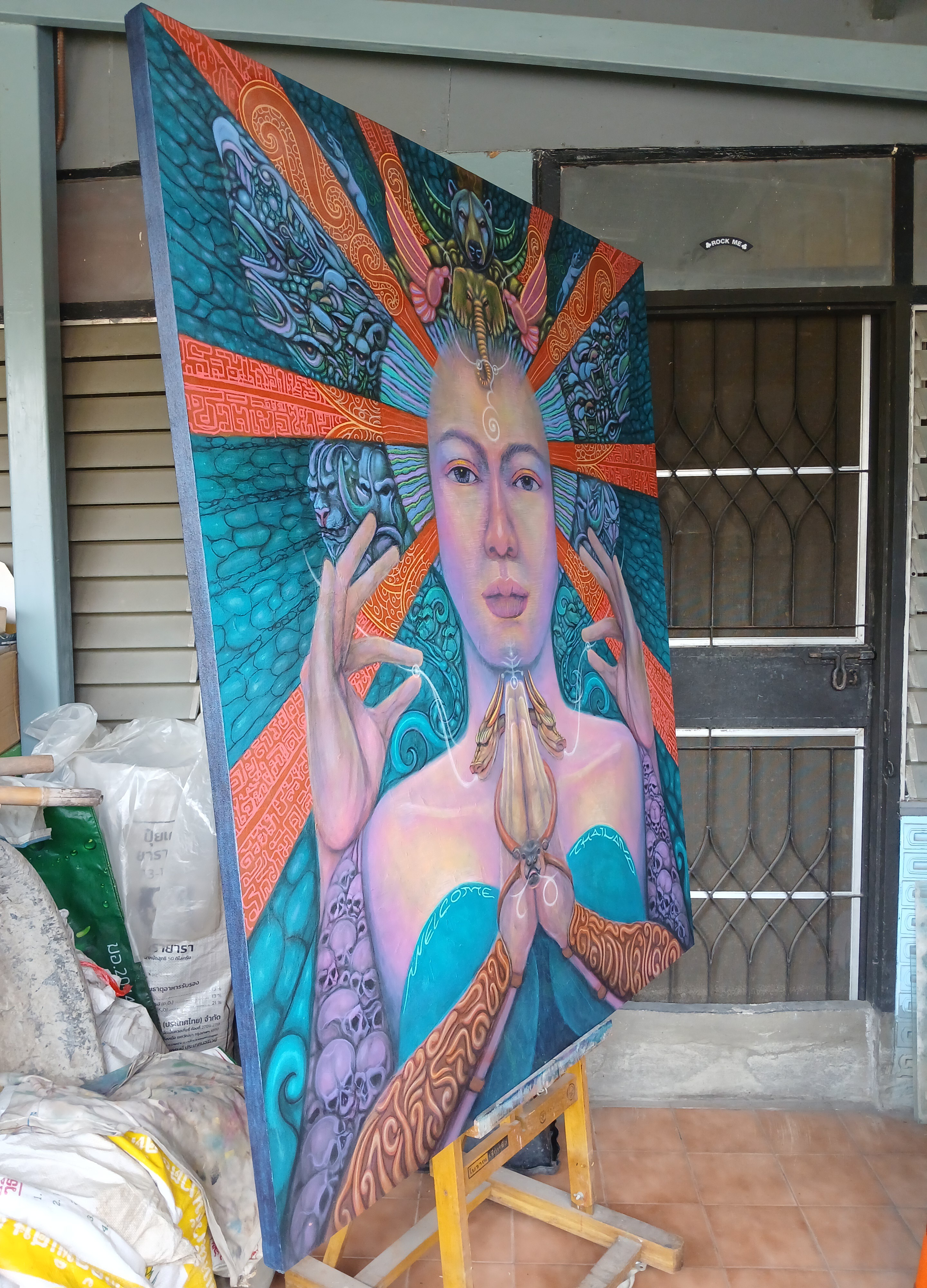 "เพลงชาติ" สีอะครีลิค บนเฟรมผ้าใบ ขนาด 130 cm. x 150 cm.