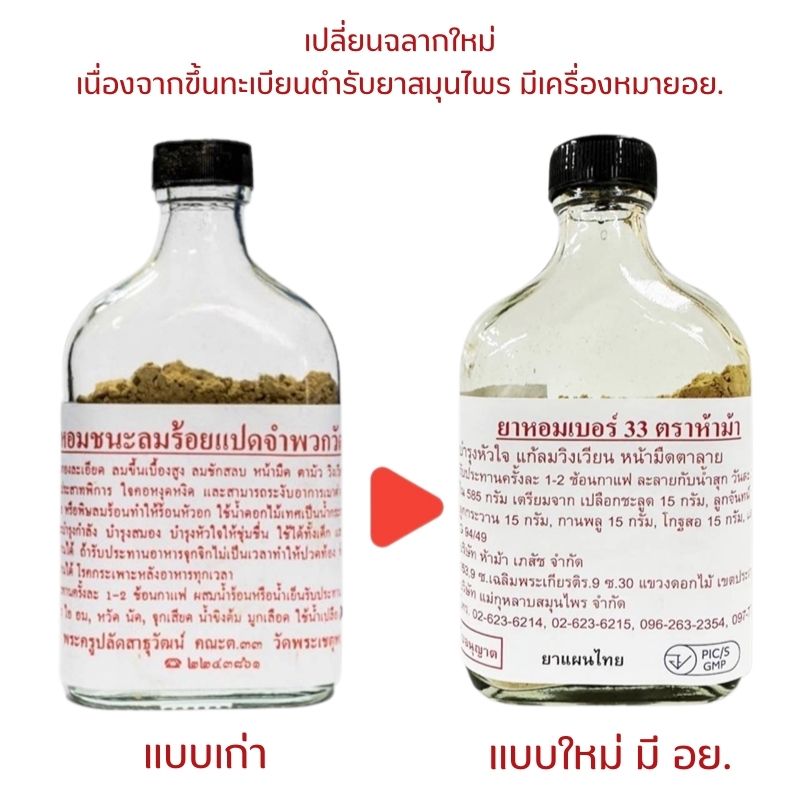 ยาหอมชนะลม108วัดโพธิ์ ยาหอมเบอร์33 ตราห้าม้า (เปลี่ยนฉลากใหม่)