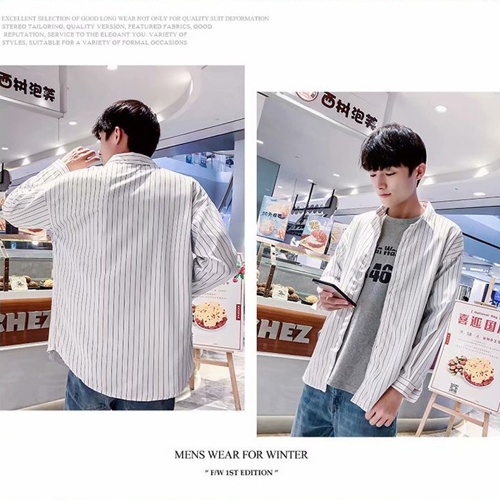 ✅ ลดล้างสต๊อค (S10 ลายทางยาว) เสื้อเชิ้ตแขนยาว Shirt แฟชั่น เสื้อเที่ยว M L XL XXL 2XL สวยๆ