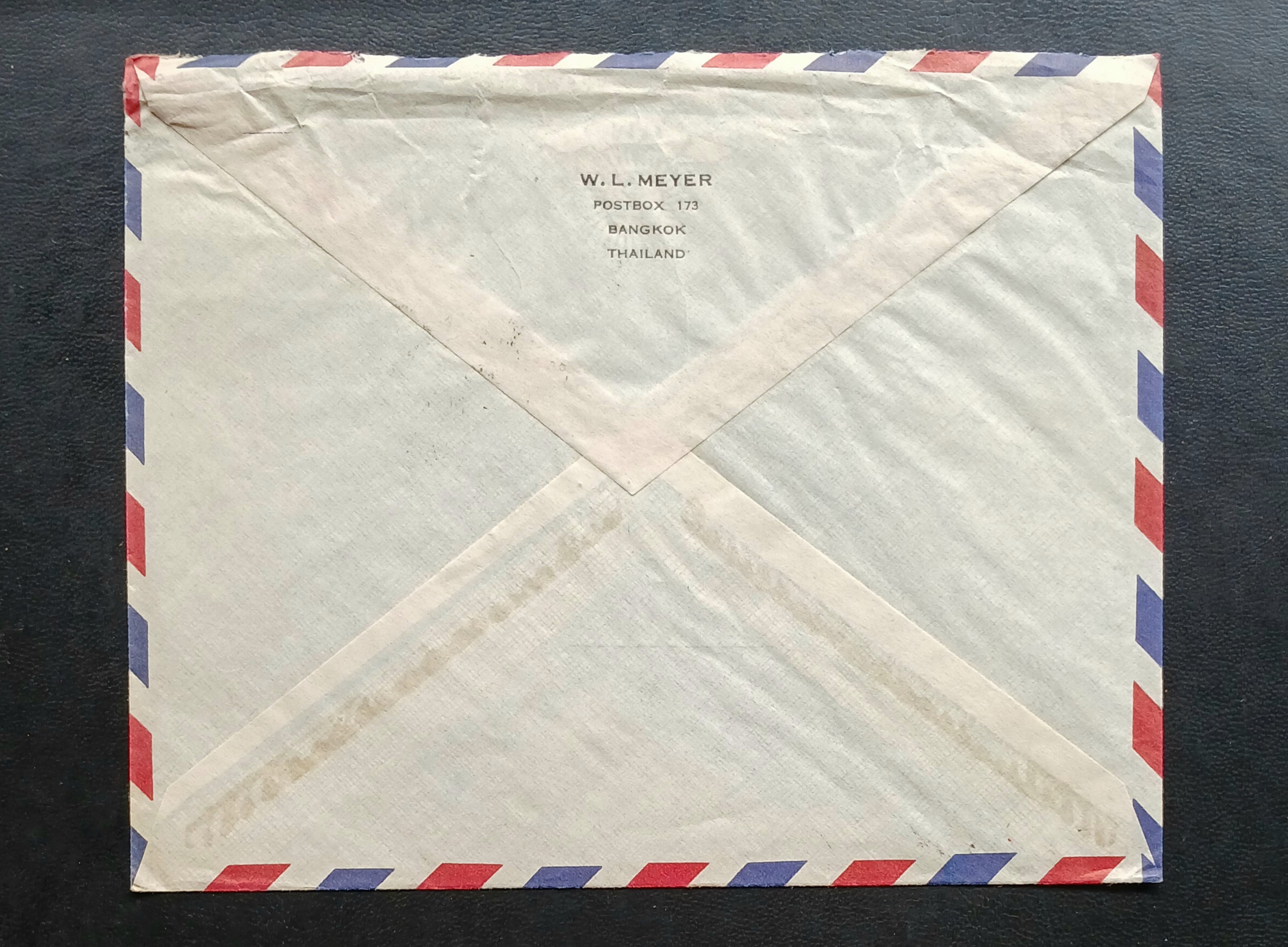 ซองจดหมายเก่า ปี 2508 (1965) BANGKOK-WESTERN GERMANY ติดแสตมป์พระรูป ร.9 ชุดสาม ปี 2506, สัปดาห์ฯจดหมาย ปี 2507 มีตราประทับ ไปรษณีย์กลาง 1965