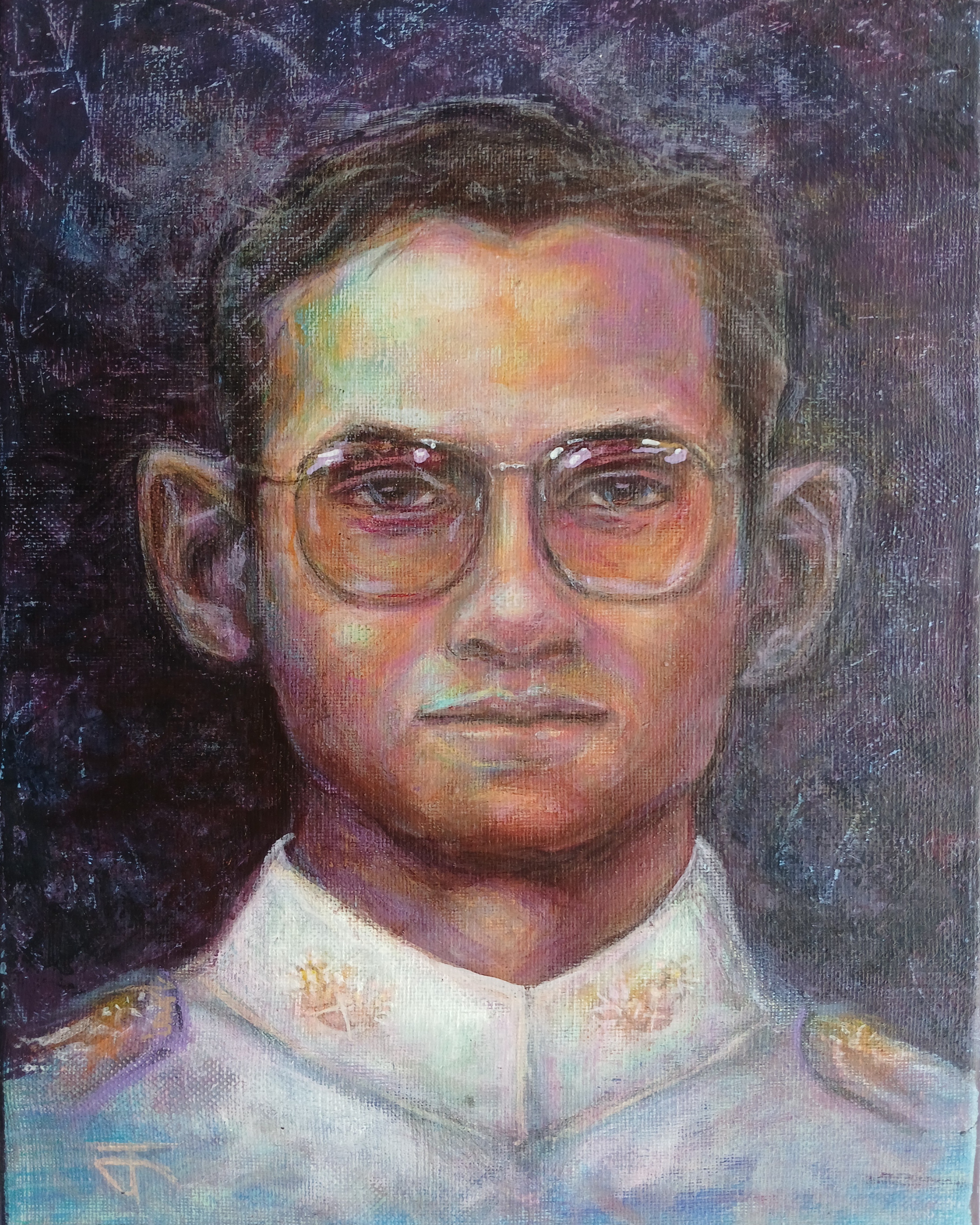 ภาพวาด ในหลวง รัชกาลที่ 9 สีอะครีลิค บนเฟรมผ้าใบ ขนาด 24 cm. x 29.5 cm.(ประมาณ a4)