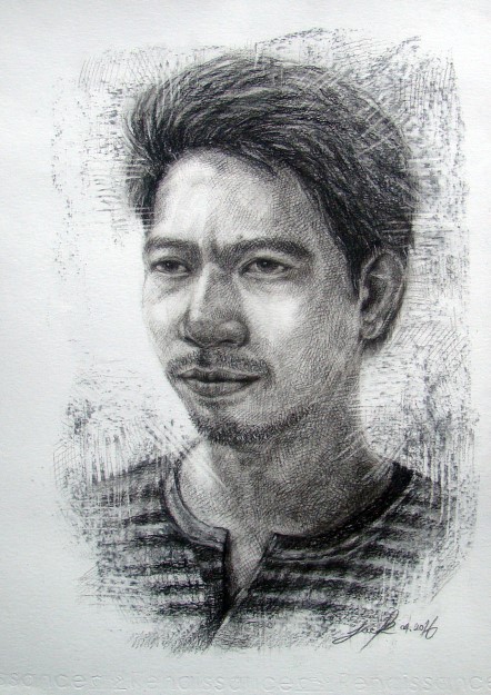 Mr.X ภาพวาดดินสอ ชาโคล กระดาษ 200 แกรม ขนาด 27.5 x 37.5 cm.