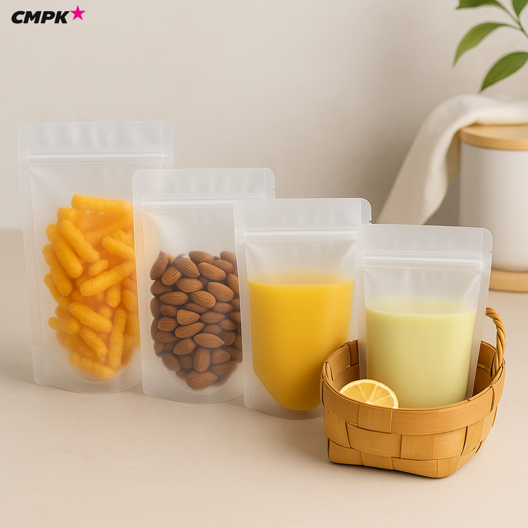 (50ใบ) ถุงพลาสติก มีซิป แบบเนื้อขุ่น ตั้งได้ ขอบโค้ง หนา 200 ไมครอน ใส่อาหารเครื่องดื่มได้