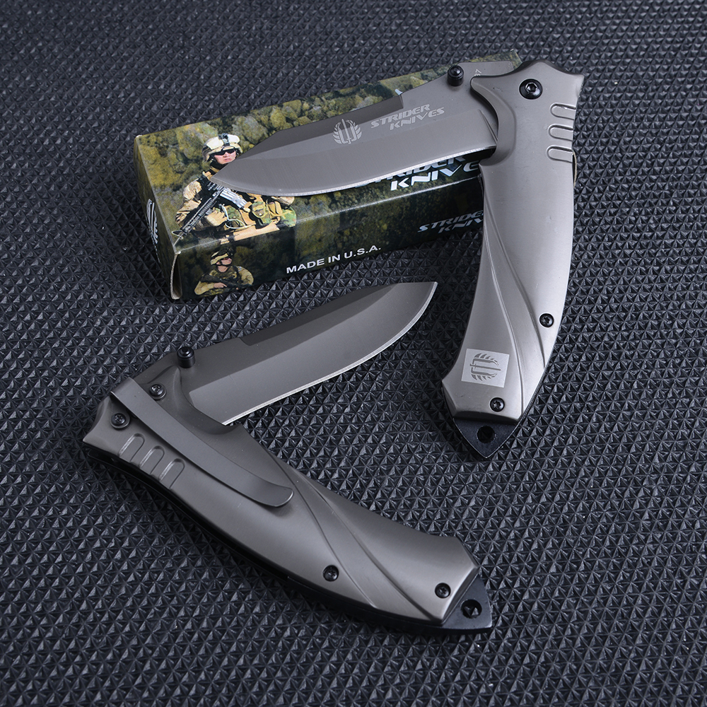 SD-127 มีดเดินป่า มีดพับ STRIDER-337 Folding Knife ด้ามโลหะ เหล็กใบมีดสแตนเลส มีดยาว 21 ซม. ชิ้น 320 กรัม Grey 21 cm