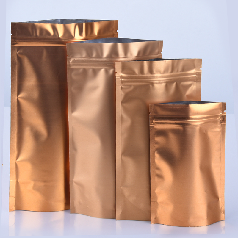 ถุงอลูมิเนียมฟอยล์ทอง (50ใบ) มีซิป เปิด-ปิด ทึบแสง ตั้งได้ เนื้อแมท