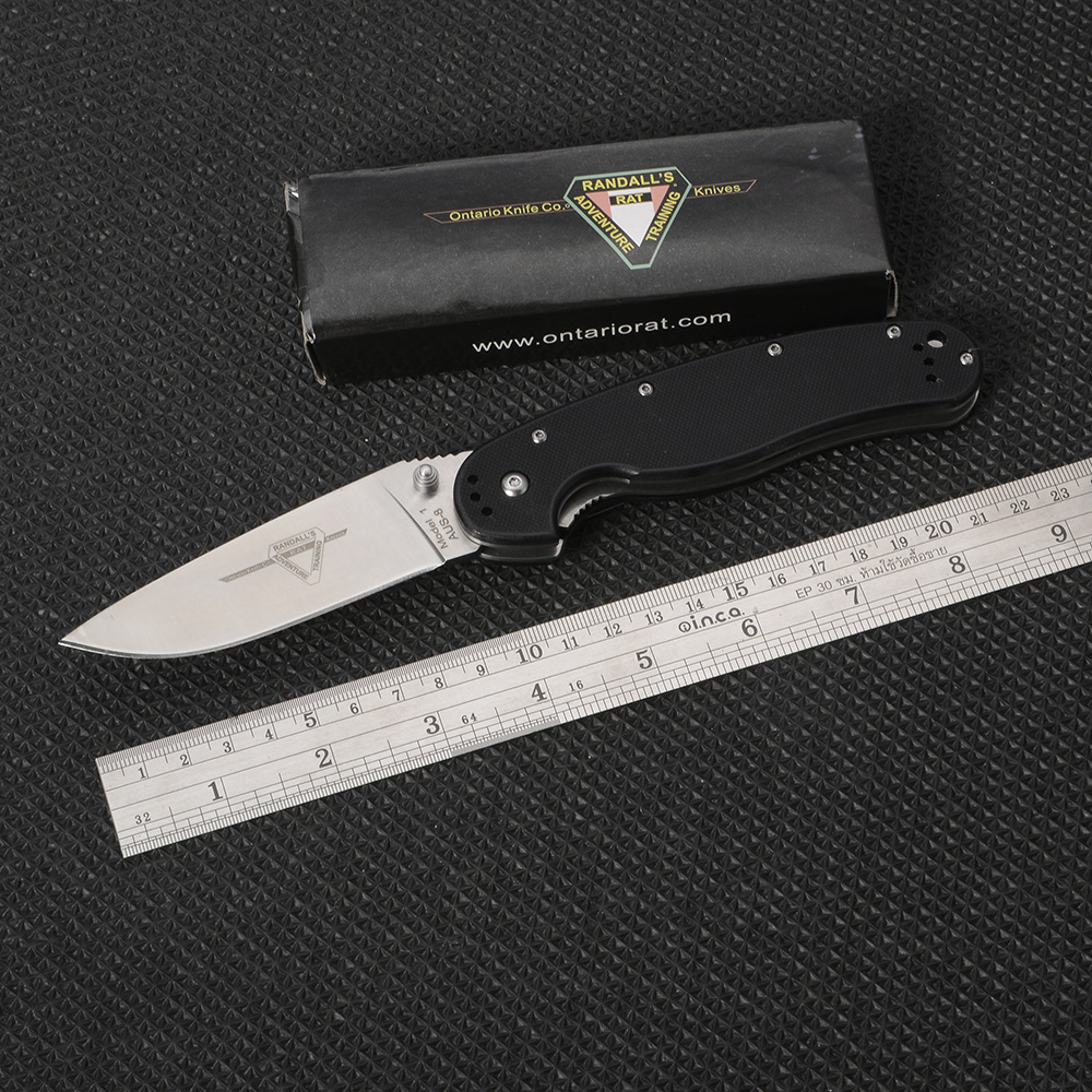 มีดพับ ONTARIO RAT MODEL#1 AUS-8 Survival Camping กลางแจ้ง EDC G10 Combat Rescue Multi มีดความยาวรวมด้าม 22 ซม. 1 250 กรัม Black 22 cm