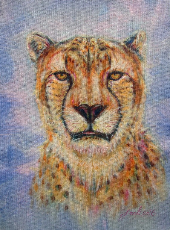 "Cheetah" ภาพวาดสีอะคริลิค บนผ้าใบ canvas ไม่ขึงบนเฟรม ขนาด 30 x 40 cm. [12 x 16 นิ้ว]