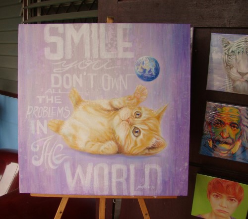 Kitty ภาพวาดสีน้ำมัน งานเพ้นท์บนเฟรมผ้าใบ canvas ขนาด 50x50 cm.