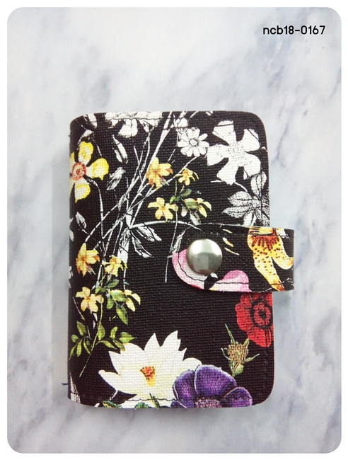 (ncb18-0167) กระเป๋าใส่นามบัตร (18 ใบ) ลายดอกไม้ พื้นดำ #3