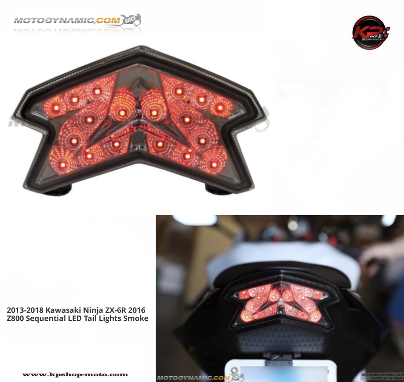 ไฟท้ายแต่ง 2013-2018 Kawasaki Ninja ZX-6R & 2016 Z800 Tail Light Smoke Lens