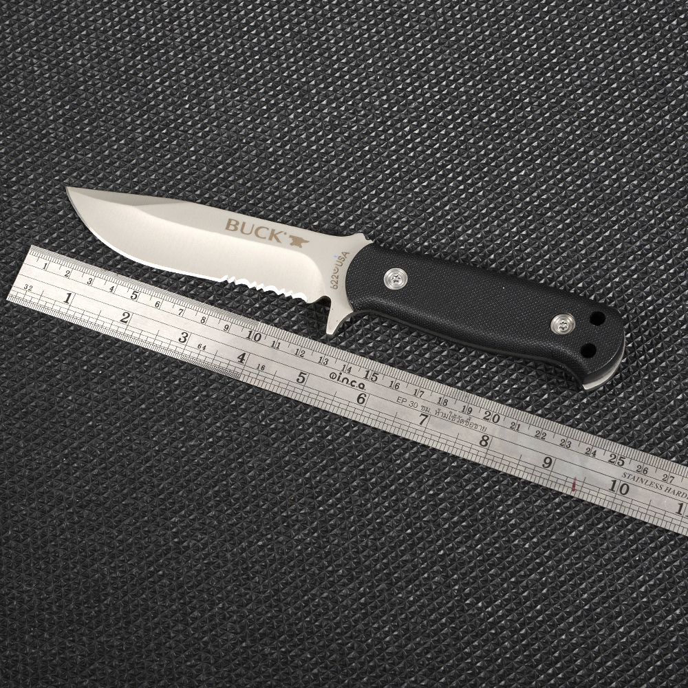 BUCK-622 Fixed Blade มีดเดินป่า อุปกรณ์เดินป่า มีดพกเดินป่า Outdoor Knife Camping Pocket แค้มป์ปิ้ง มีดกลางแจ้ง ชิ้น 450 กรัม Black-Silver ดูจากรูป