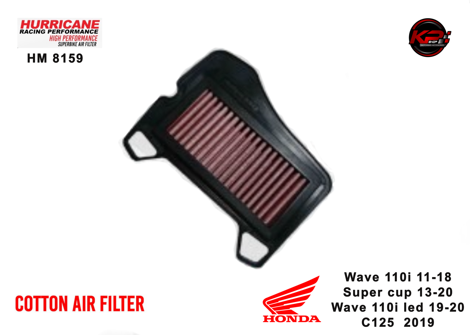 กรองอากาศ HURRICANE FOR HONDA WAVE 110i SUPER CUP C125 (cotton) HM8159