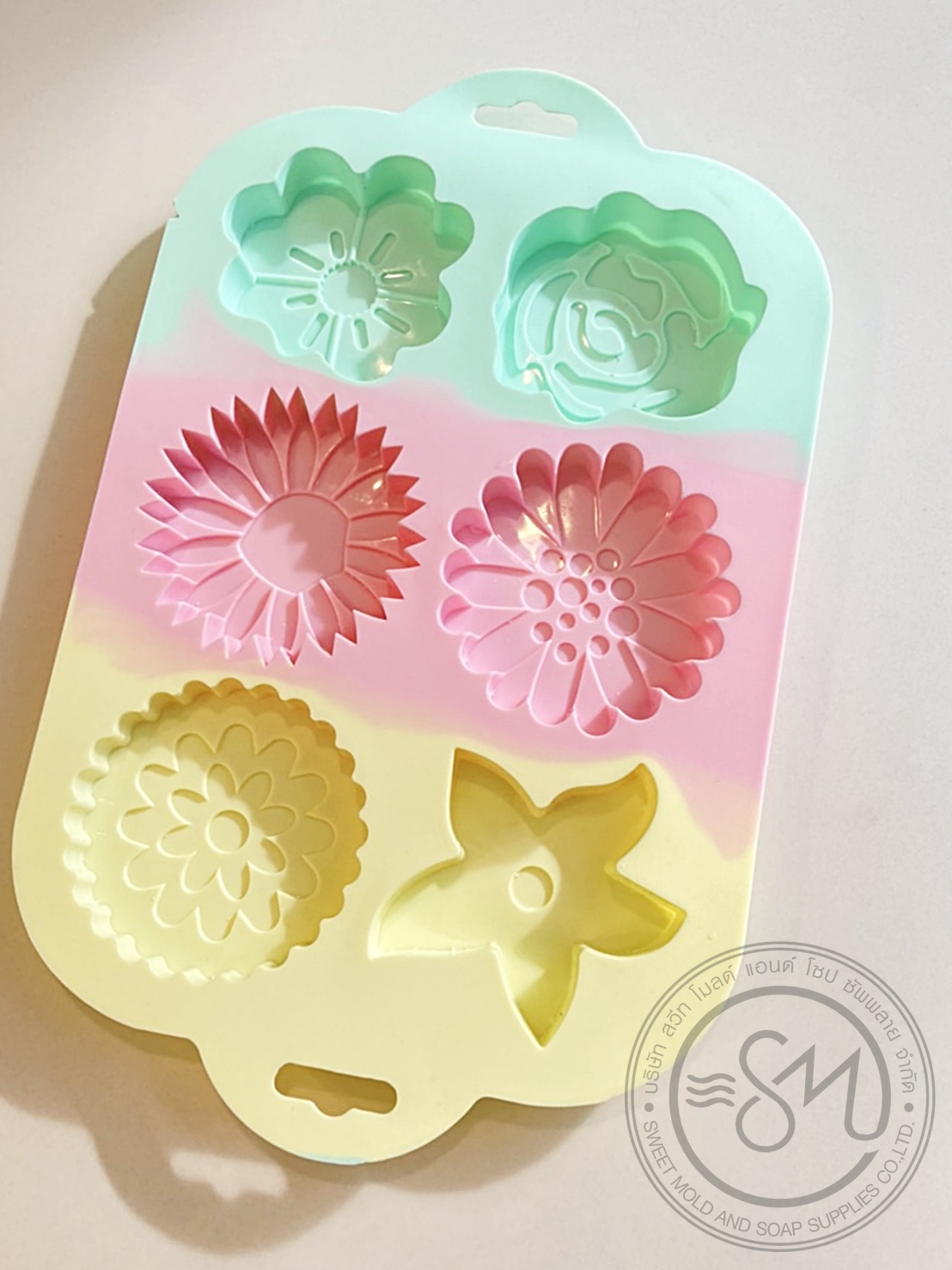 แม่พิมพ์ดอกไม้คละลาย 6ช่อง ขนาด45-55กรัม