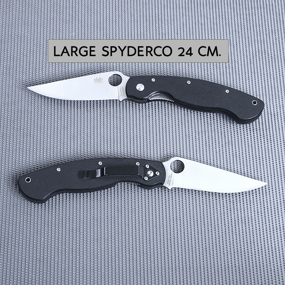 SPC#Large Black มีดเดินป่า มีดแคมปิ้ง Spyderco CPM S30V มีดพับ เหล็กใบมีดสแตนเลส 1 350 กรัม Black 24 cm.