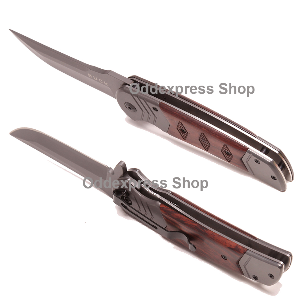 B-35 มีดเดินป่า มีดพก มีดพับ DA99 Buck Folding Knife ด้ามไม้ เหล็ก ใบมีดสแตนเลส มีดยาว 22.5 ซม. 2 0 กรัม Brown 22.5 cm
