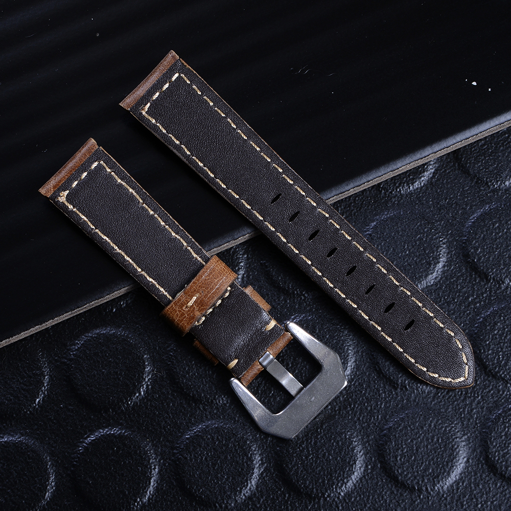 WS-09-10-22-57-60 สายนาฬิกาหนังแท้ GENUINE LEATHER WATCH BAND ขนาด 20 มิล อุปกรณ์เสริมนาฬิกาชายและหญิง ชิ้น 225 กรัม Black-Brown 20 mm