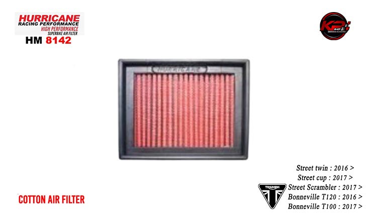 กรองอากาศ HURRICANE FOR TRIUMPH BONNEVILE T100/T120 / STREET TWIN/CUP / SCRAMBLER (COTTON) HM8142