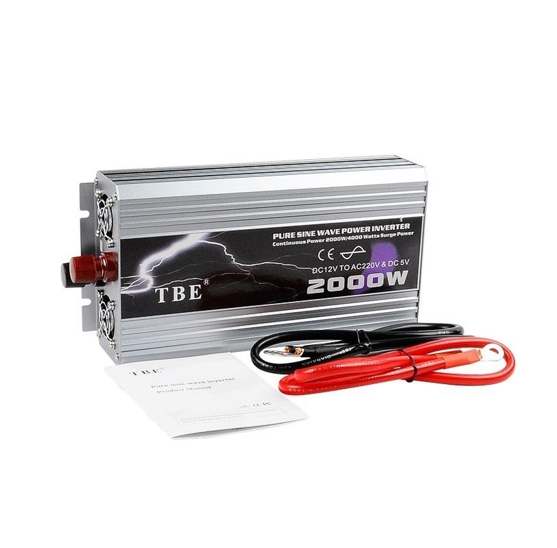 อินเวอร์เตอร์ ยี่ห้อ TBE Inverter Pure Sine Wave 2000W 12V คลื่นเพียวซายน์เวฟ กระเเสไฟบริสุทธิ์ (กระเเสไฟนิ่ง) เครื่องแปลงไฟรถเป็นไฟบ้าน หม้อแปลงไฟ ตัวแปลงไฟรถ ใช้อุปกรณ์ไฟบ้านได้ในรถ เครื่องเเห่เครื่องเสียง