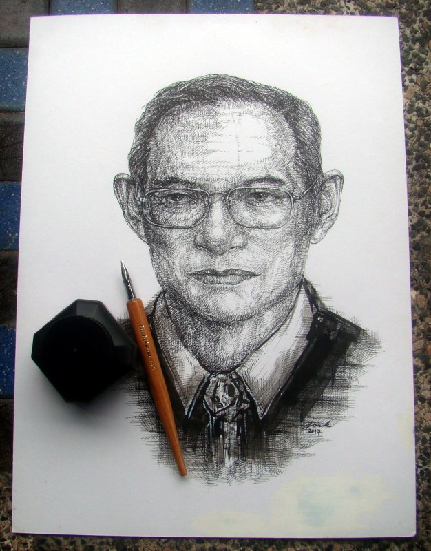ในหลวง ร.9 ภาพวาดเส้นด้วยหมึกดำ คูลิตาเกะ บนกระดาษ 300 แกรม ขนาด 11 x 15 นิ้ว งานวาดเอง ไม่ใช่งานพิมพ์หรือโปสเตอร์ครับ