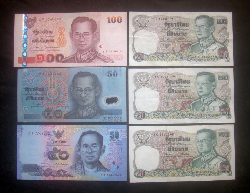 ((--4 แบบ 6 ฉบับ--)) ธนบัตร 100 บาท, 50 บาท, 20 บาท ยังไม่ใช้และผ่านการใช้ครับ