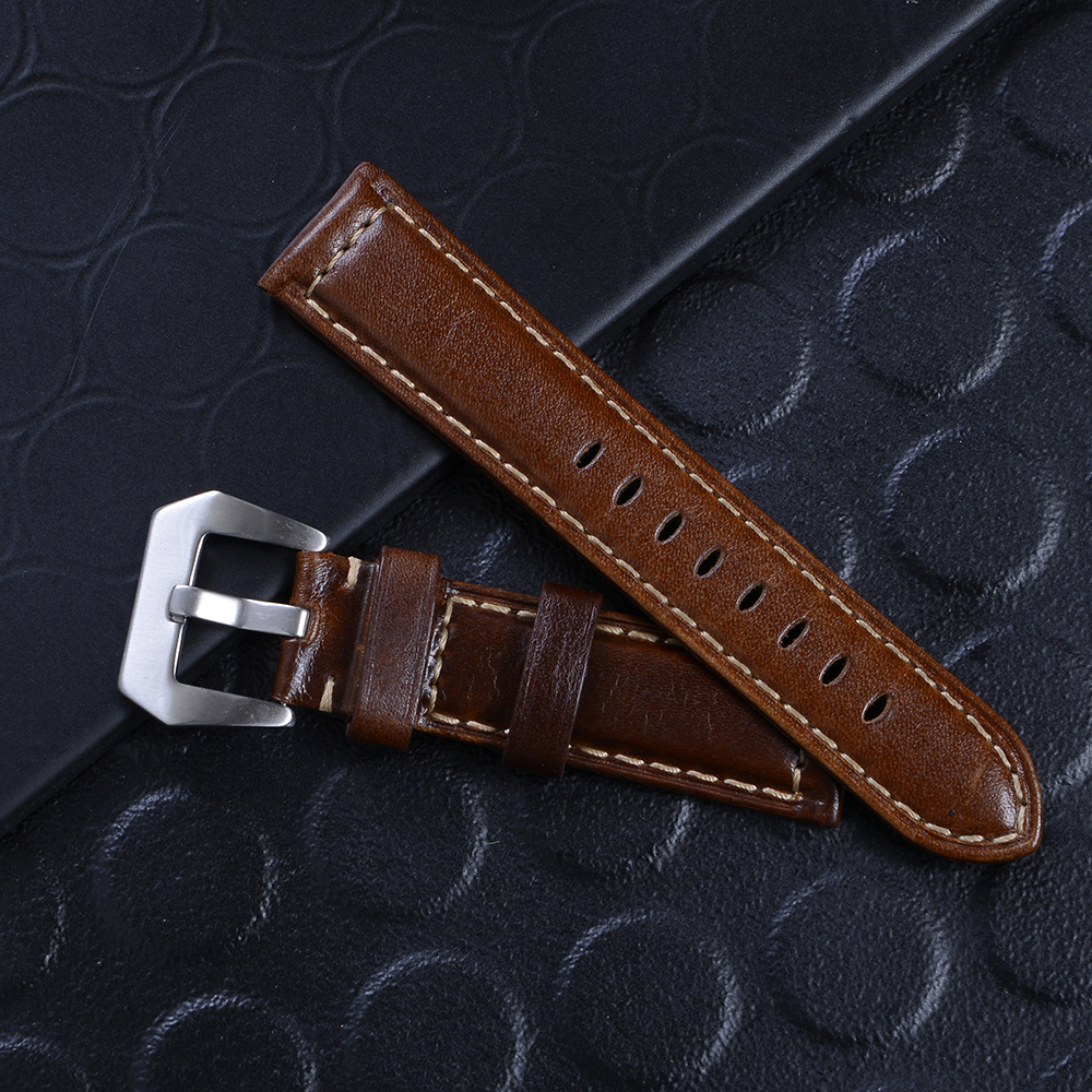 WS-42-59 สายนาฬิกาหนังแท้ GENUINE LEATHER WATCH BAND ขนาด 22 มิล อุปกรณ์เสริมนาฬิกาชายและหญิง ชิ้น 225 กรัม Brown -Black 22 mm