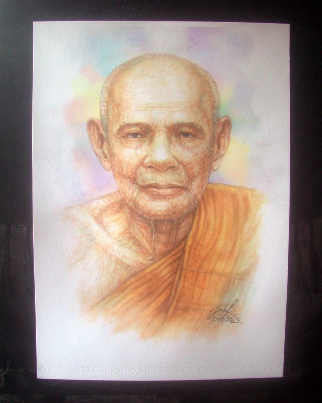 หลวงปู่เอี่ยม วัดหนัง กรุงเทพฯ ภาพวาดสีน้ำ บนกระดาษ Canson 320 แกรม ขนาด 29.7 cm. x 42 cm. [A3] งานวาดต้นฉบับ ไม่ใช่ภาพพิมพ์หรือโปสเตอร์ครับ