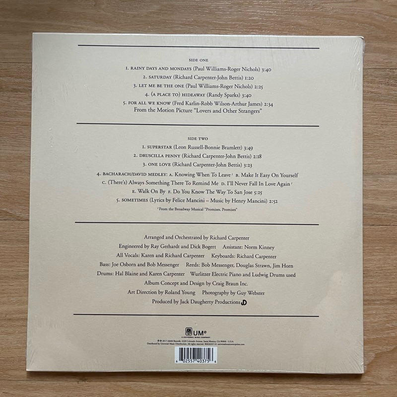 แผ่นเสียง Carpenters – Carpenters(ซองจดหมาย) Vinyl, LP, Album, Reissue, Remastered, US มือหนึ่ง ซีล