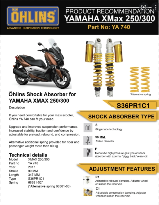 โช็คอัพ OHLINS FOR YAMAHA XMAX300