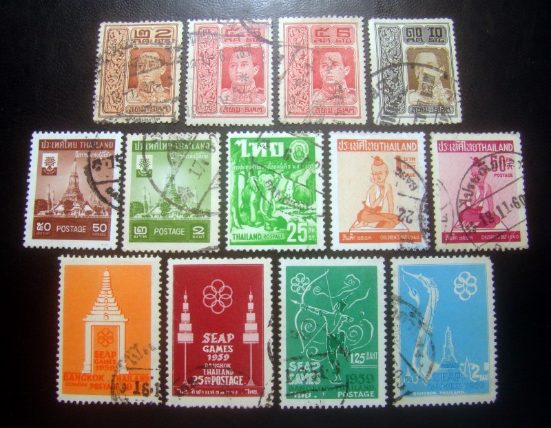 s2651-แสตมป์รัชกาลที่ 6 ลอนดอน ปี 2459 + แสตมป์ 4 ชุด ปี 2502-03 พิมพ์อังกฤษ-ญี่ปุ่น ใช้แล้ว ราคาเบา น่าสะสมครับ