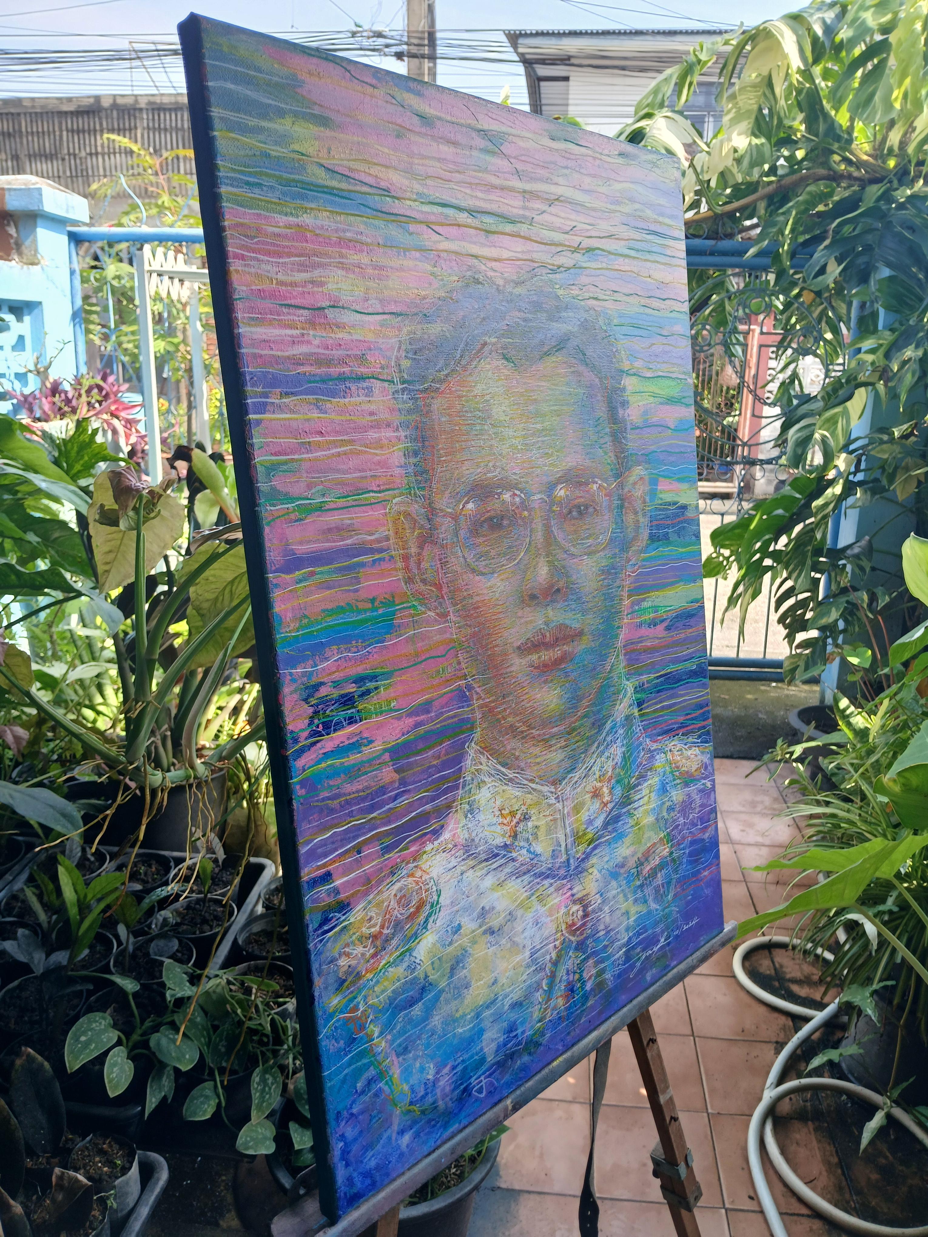 ภาพวาดในหลวง รัชกาลที่ 9 สีอะครีลิคบนเฟรมผ้าใบ ขนาด 40 cm. x 60 cm. Traditional art painting KING RAMA 9 acrylic on canvas