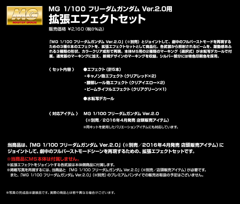 Effect set and decal for MG 1/100 Freedom Gundam 2.0