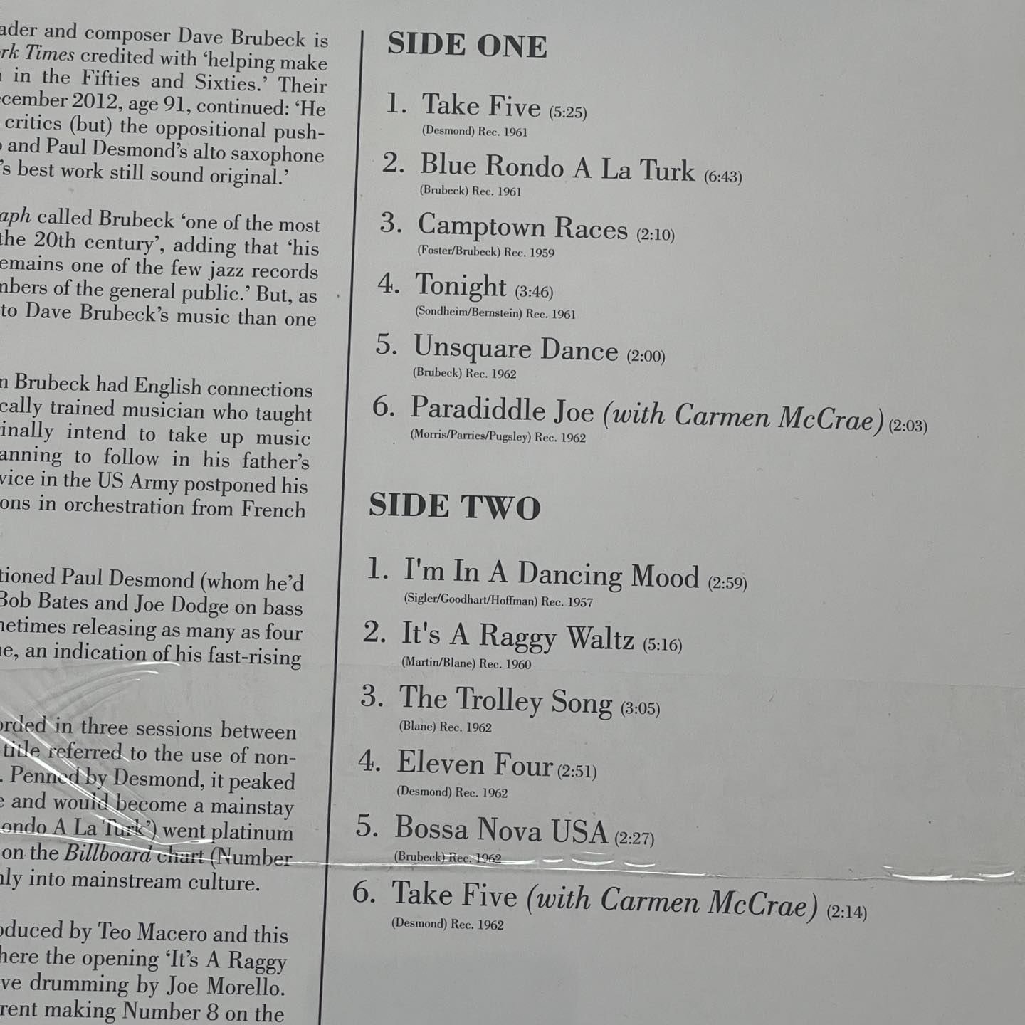 แผ่นเสียง The Dave Brubeck Quartet – Greatest Hits ,***Coloured Vinyl, LP, Compilation, 180g แผ่นเสียงมือหนึ่ง ซีล