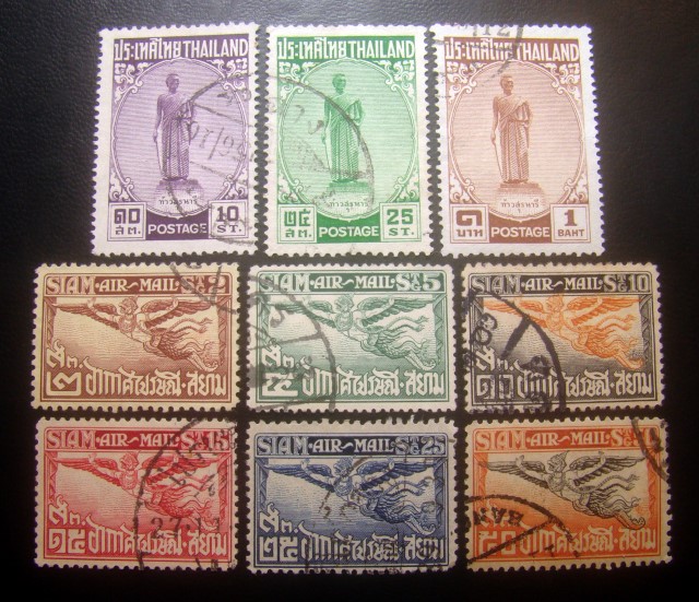 ((--2 ชุด--)) s2587-แสตมป์ชุดท้าวสุรนารี ปี 2498 ครบชุด + พญาครุฑ อากาศไปรษณีย์ [ชุด2] ปี 2471-82 ครบชุด ใช้แล้ว ราคาเบา น่าสะสมครับ