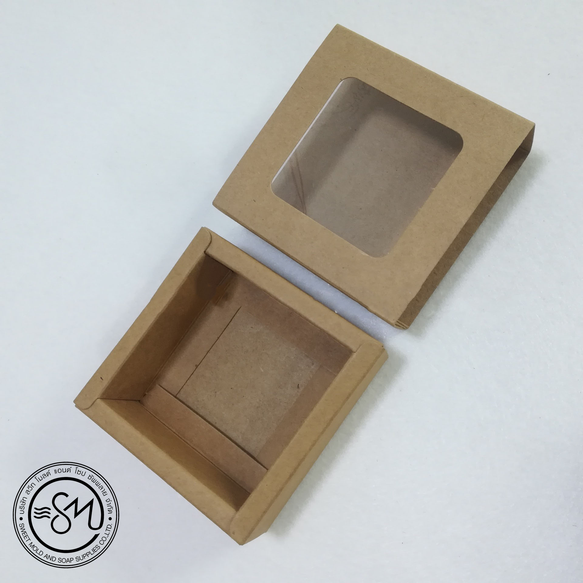 กล่องหน้าต่างลิ้นชักกระดาษคราฟท์ ขนาด7.5x7.5x3cm แพ็ค50ชิ้น