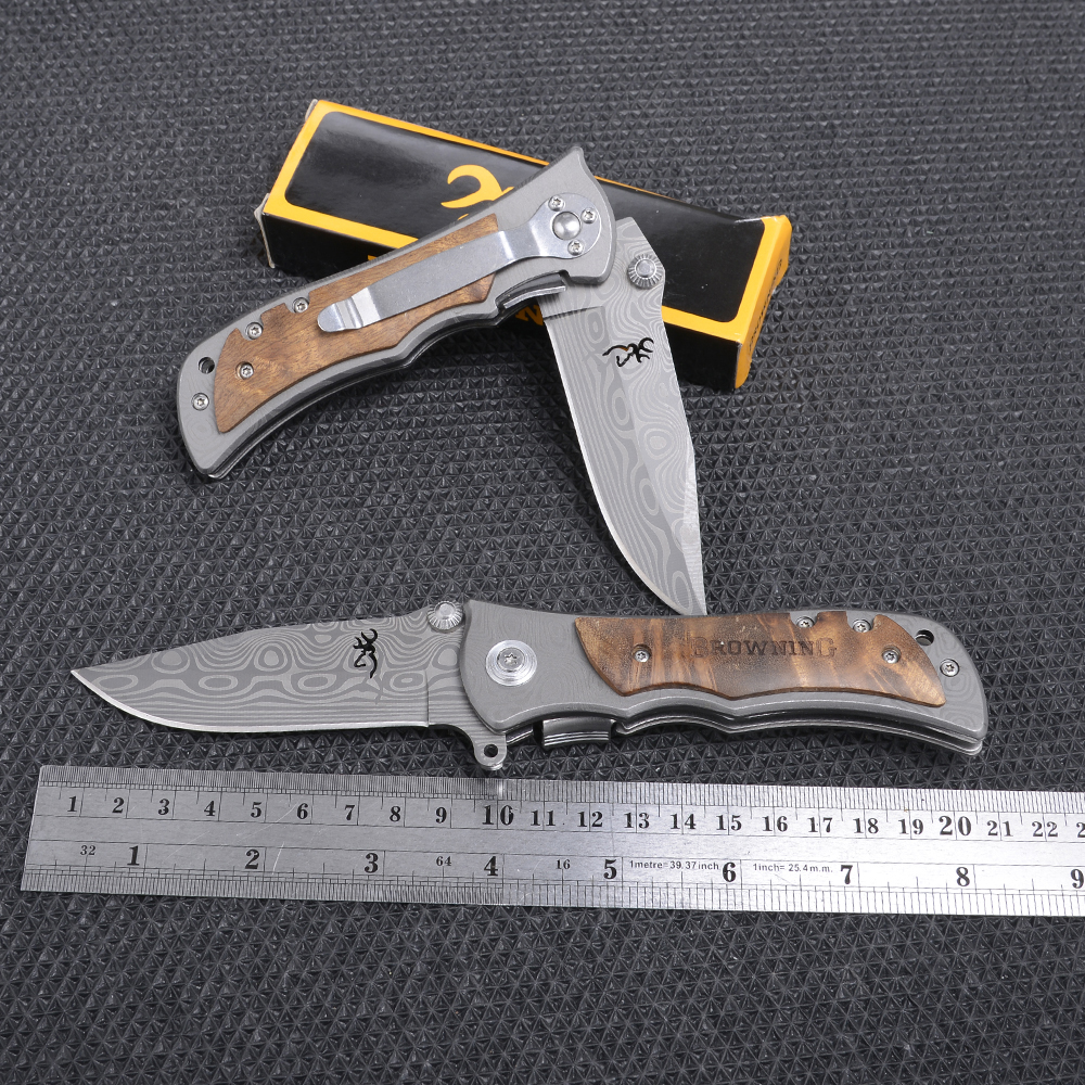 BN-03-04 มีดเดินป่า มีดแคมปิ้ง มีดพับ Browning Outdoor Tools Folding Knife ใบมีดเลเซอร์ลายดามัสกัส 1 290 กรัม