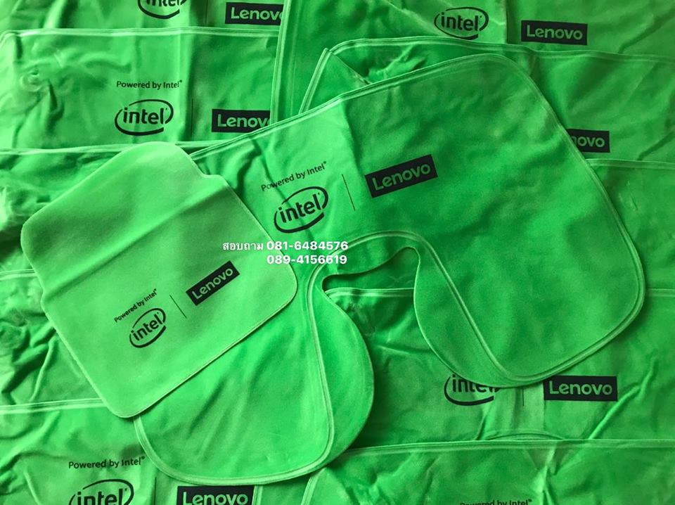 หมอนรองคอเป่าลม เนื้อผ้ากำมะหยี่ พร้อมสกรีนโลโก้