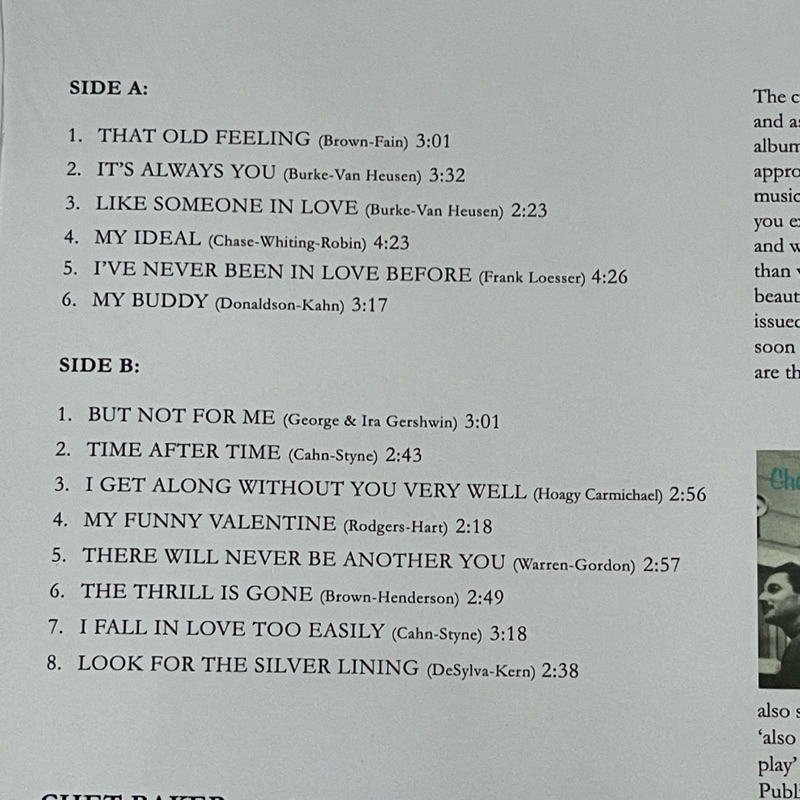 แผ่นเสียง Chet Baker Sing ,Vinyl, LP, Album, Limited Edition, Remastered, 180g มือหนึ่ง ซีล