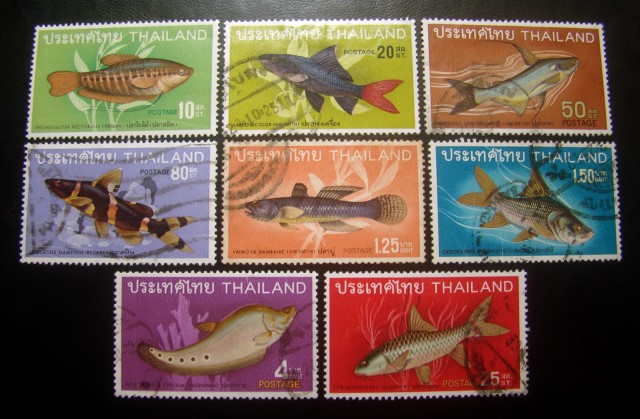 [-ครบชุด-] s1589-แสตมป์ชุดปลาไทย(ชุด2) ปี 2511 Thai Fishes 2nd series 1968 ครบชุด 8 ดวง ใช้แล้ว ราคาเบา น่าสะสมครับ