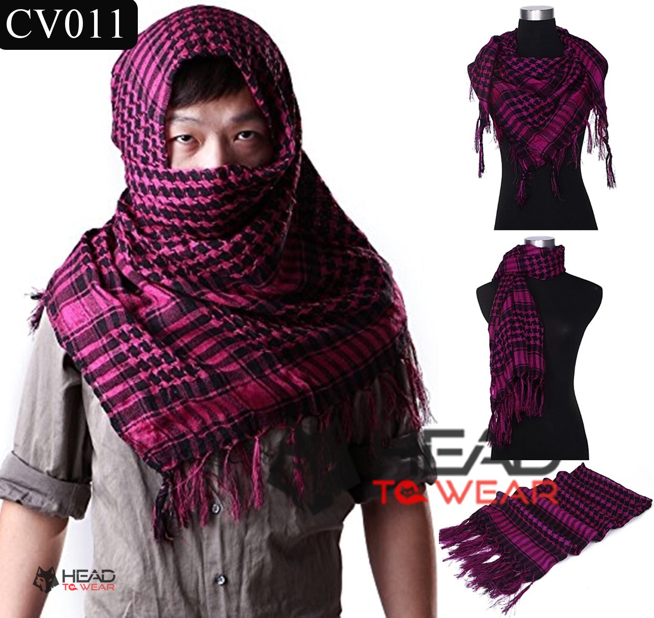 ผ้าพันคอชีมัค Shemash (เนื้อผ้า Viscose) : สีชมพูเข้ม-ดำ CV011