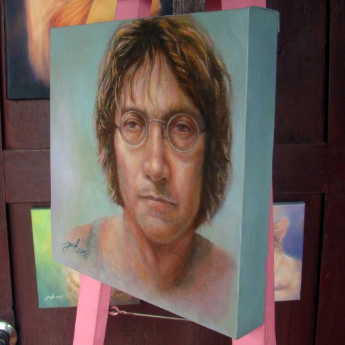 John Lennon ภาพวาดสีน้ำมัน บนเฟรมผ้าใบ ขนาด 30 x 30 cm. [เฟรมแบบขอบหนา 4.5 cm.] งานเพ้นท์ไม่ใช่งานพิมพ์หรือโปสเตอร์
