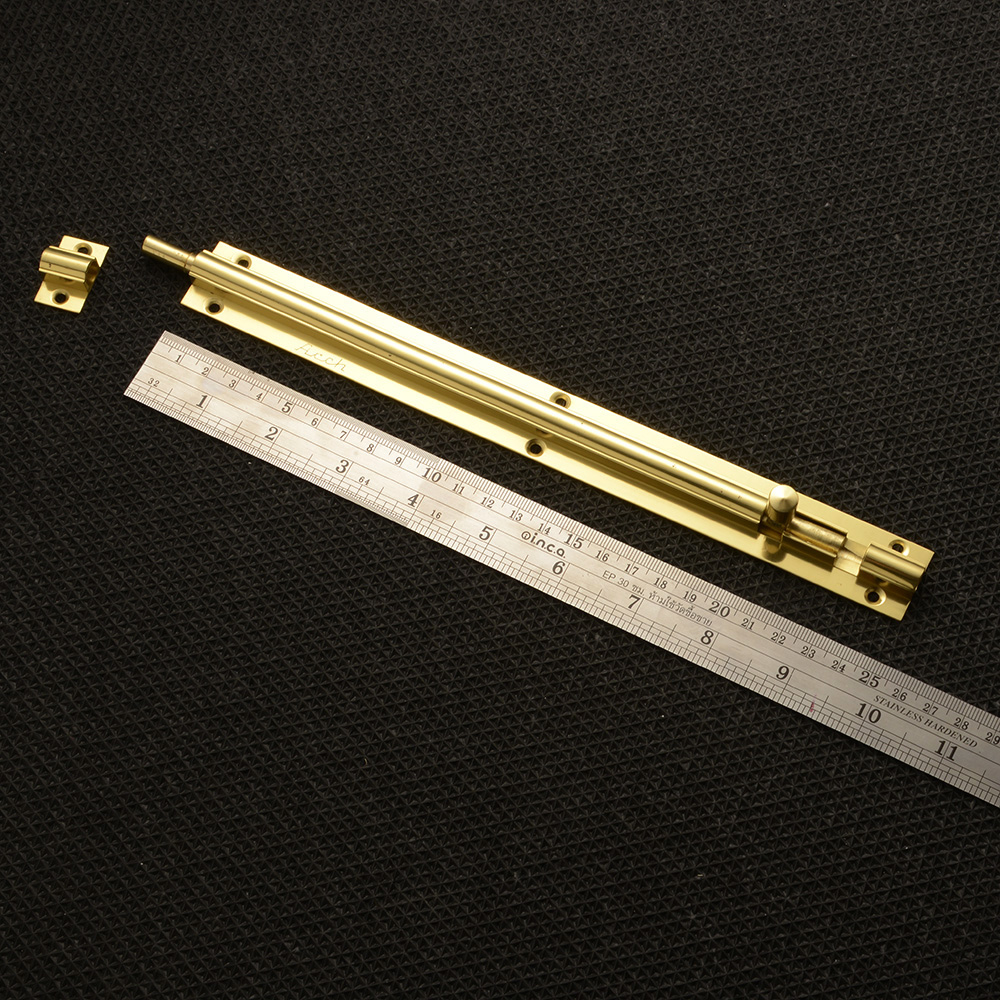DLG-04 กลอนประตู หน้าต่าง วัสดุทองเหลืองแท้ Door - Window Latch ยาว 10 นิ้ว 1 อัน(1Pcs) ของใหม่ ชิ้น 190 กรัม Gold 10 inch.