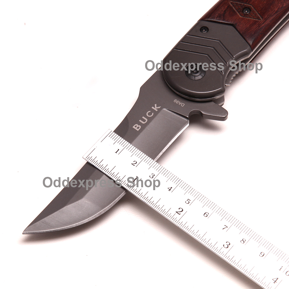B-35 มีดเดินป่า มีดพก มีดพับ DA99 Buck Folding Knife ด้ามไม้ เหล็ก ใบมีดสแตนเลส มีดยาว 22.5 ซม. 2 0 กรัม Brown 22.5 cm