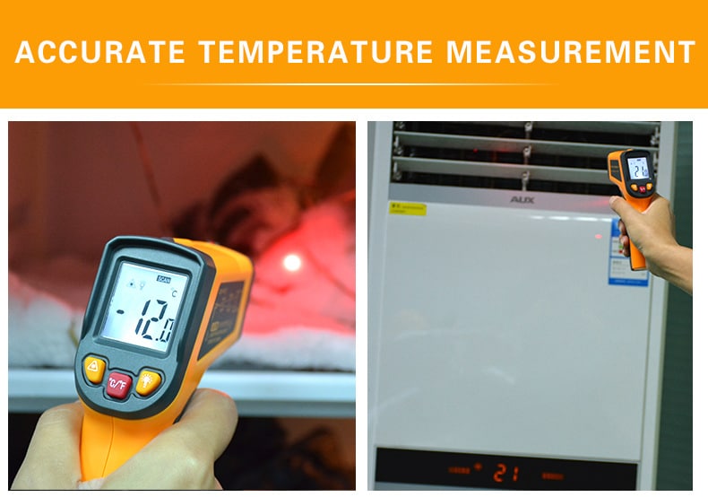 เครื่องวัดอุณหภูมิอินฟราเรด ไม่สัมผัส จอ Lcd อุตสาหกรรม วัดอุณหภูมิครัวอาหารน้ำมันอุณหภูมิ