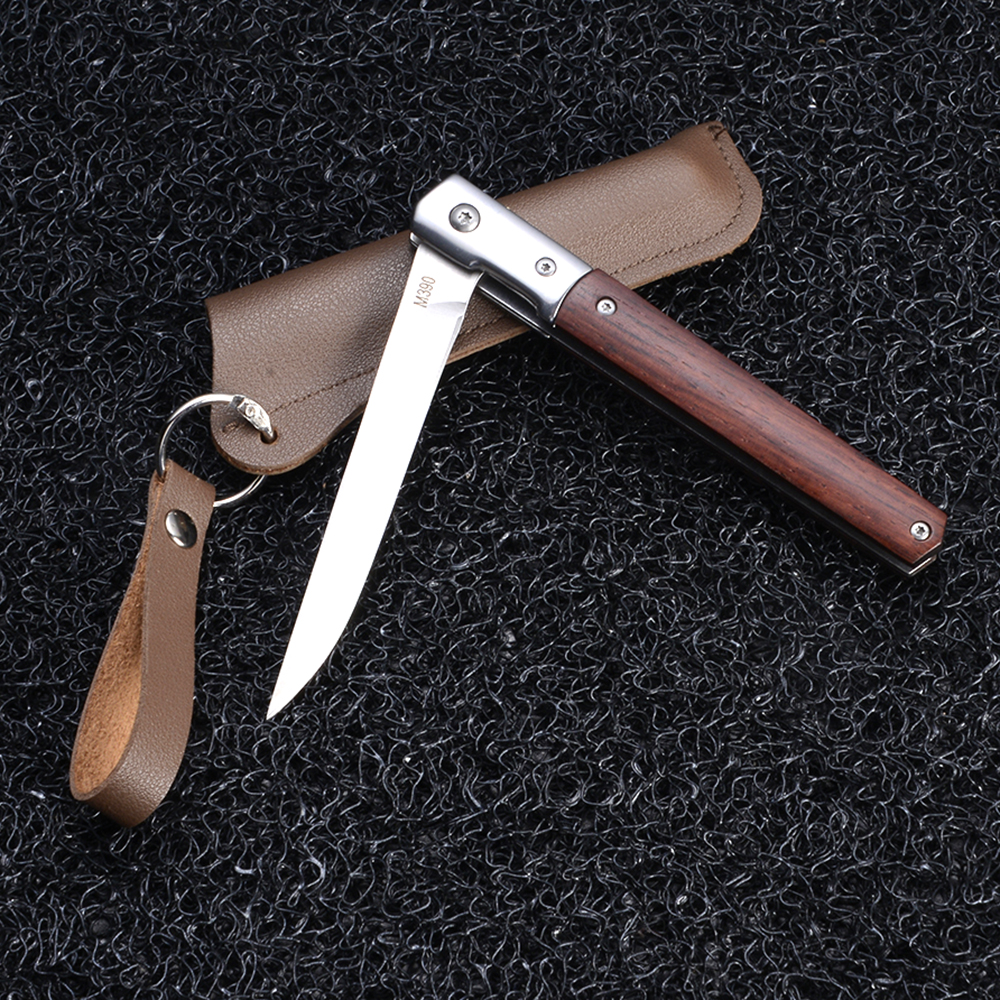 มีดพับ มีดพับพกพา มีดแคมป์ปิ้ง มีดเดินป่า แถมซองหนังอย่างดี Small Folding Knife SM-01 M390 ยาว 21.5 ซม. 1 185 กรัม Silver 21.5 cm.